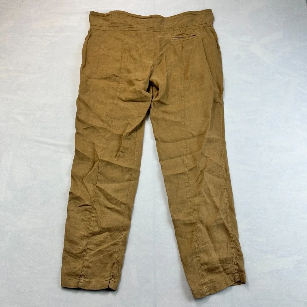 Zara Pants Womens Medium Tan Linen Straight Leg Summer High-Waisted Drawstring